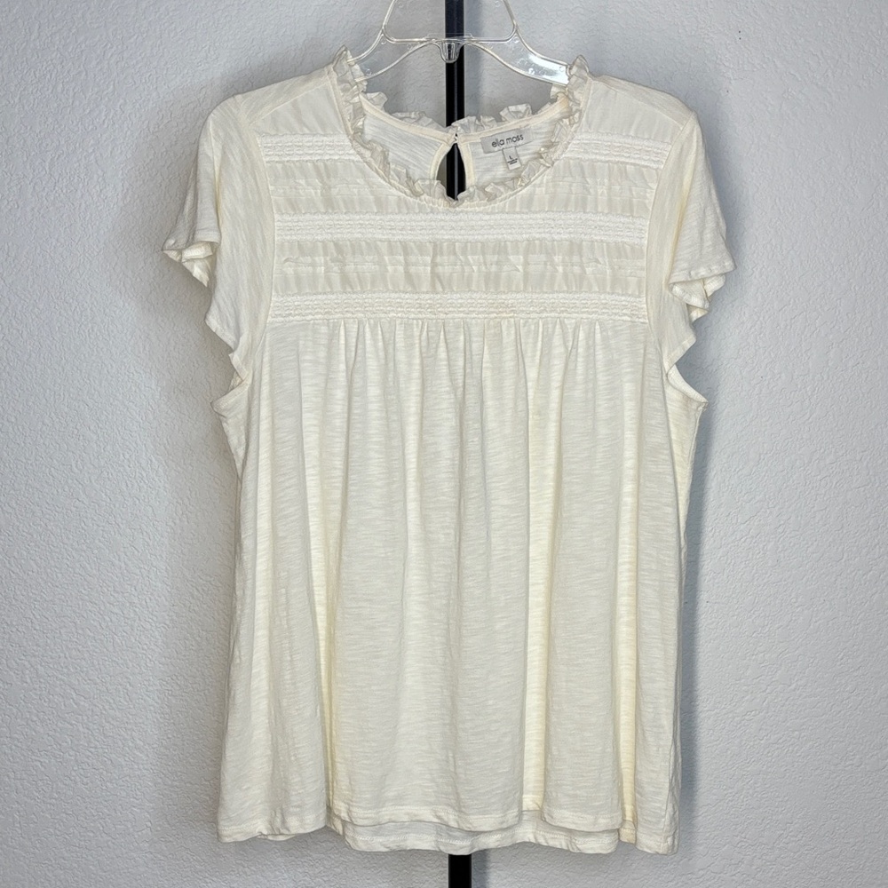 Ella Moss Cream Blouse with Ruffle Trim